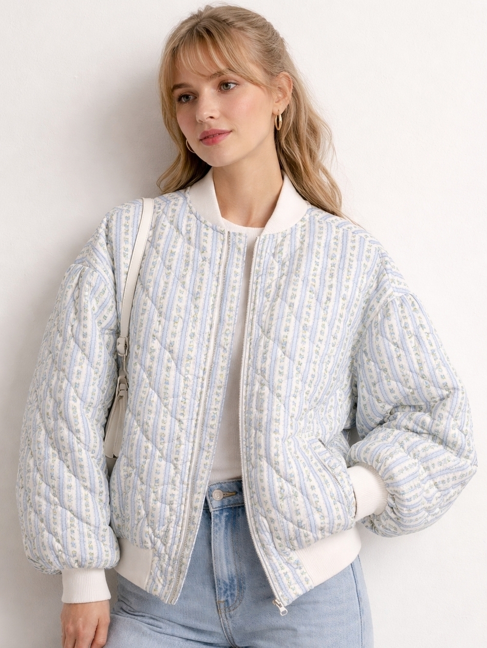 Mable NWT Oversized Lined Quilted Floral Bomber Jacket Cottage Core Size S